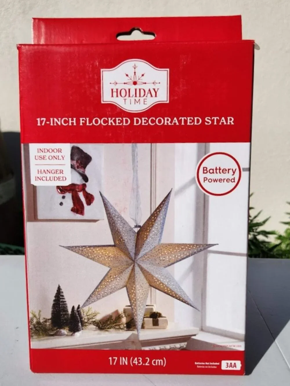 NEW Light Up Battery Operated Flocked Star Christmas Hanging Decoration Decor Ho